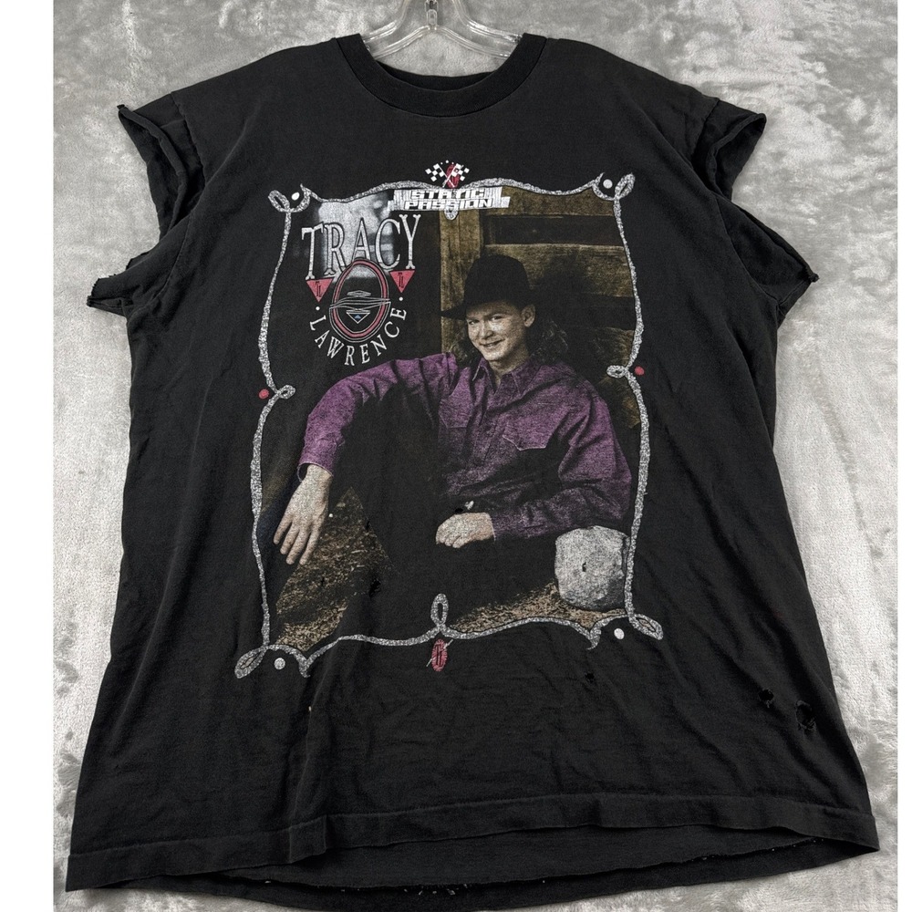 Vintage Tracy Lawrence Strategic Passion Tour Shirt‎ Distressed Black 90s XL